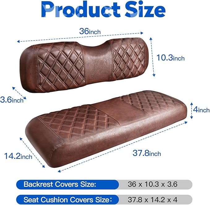 NOKINS Golf Cart Seat Covers, Fit Club Car Precedent/DS/EZGO RXV/TXT/Yamaha Drive Aftermarket Standard Rear Seat Cushion, No Stapler, Multiple Colors and Breathable (Brown&Brown 8438)