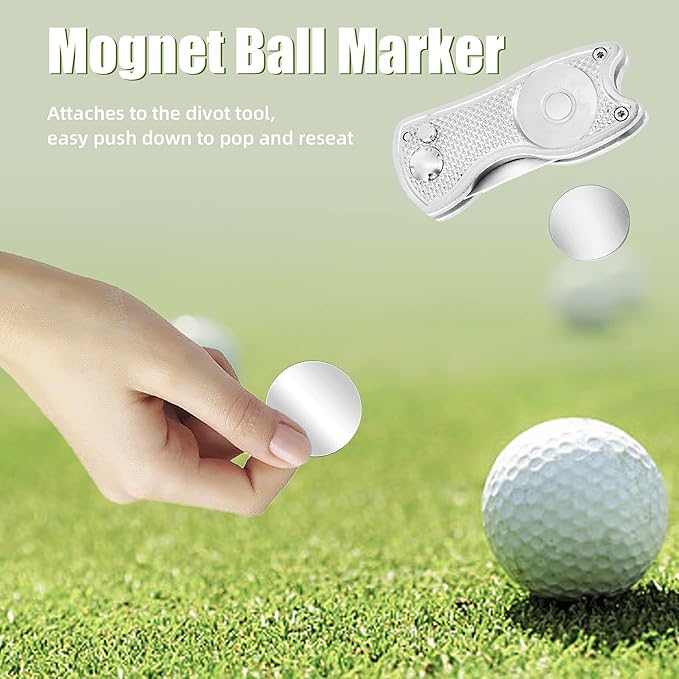 Mile High Life Golf Divot Repair Tool, All Metal Foldable Divot Tool with Pop-up Button & Magnetic Ball Marker, 2-6 Pack