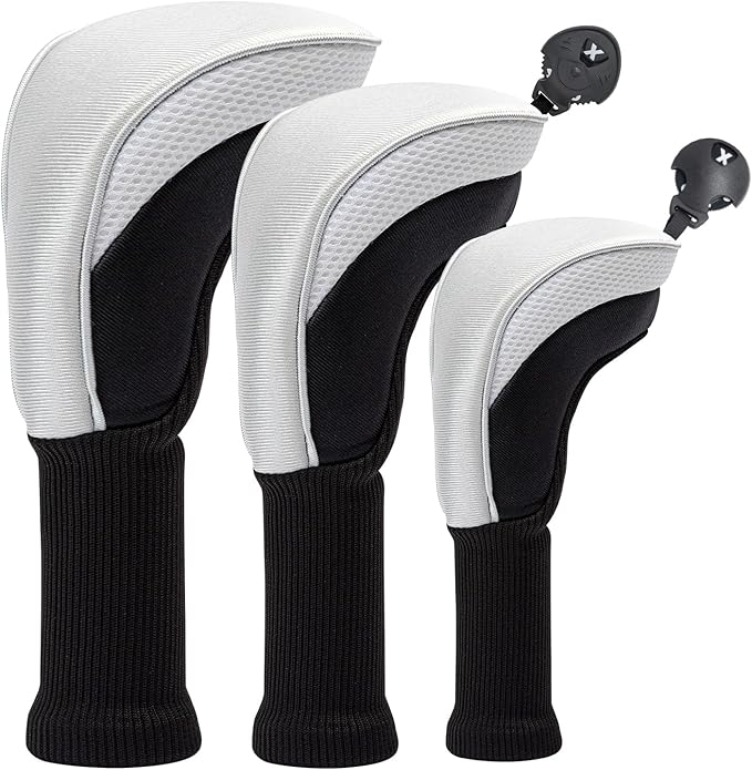 Golf Club Head Covers for Woods 3/4/5/6 Pieces Long Neck Mesh Sports Golf Club Headcovers Set with Interchangeable No. Tags 3 4 5 6 7 X Golf Accessories for Men Women