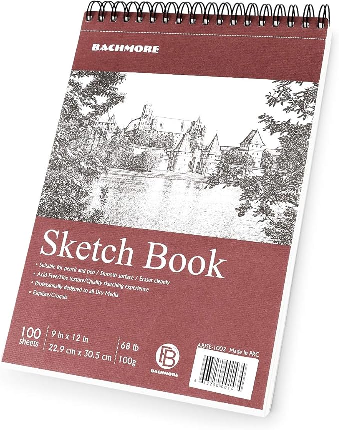 Bachmore Sketchpad 9X12 Inch, 100 Sheets of TOP Spiral Bound Sketch Book by BB+Bachmore