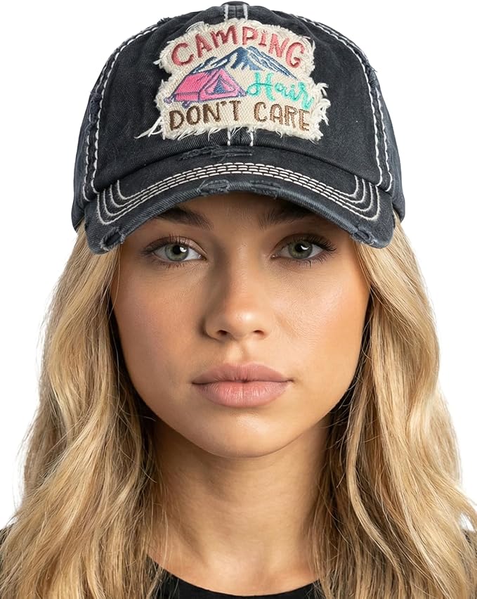 Funky Junque Distressed Vintage Baseball Cap - Embroidered Patch Women's Hat - Holiday, Lifestyle & Patriotic Designs