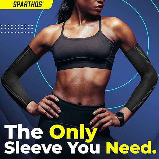 Sparthos Arm Compression Sleeves - Forearm Brace for Recovery, Support for Athletic Sports Running Tennis Baseball Football Gym Weight Lifting Wrist Brace Carpal Tunnel - Mens and Womens (Black-L)