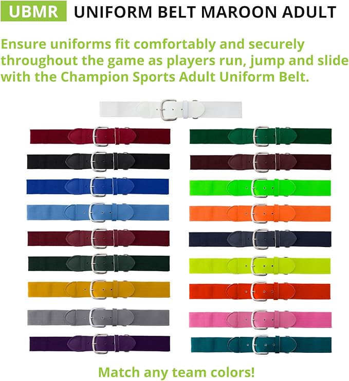 Champion Sports Baseball & Softball Belt – Stretch Fit Uniform Belt for Youth & Adult Players, Multiple Colors