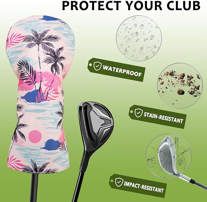 Golf Club Head Covers for Men Women, PU Leather Golf Headcover for Driver Fairway Wood and Hybrid, Funny Golf Accessories