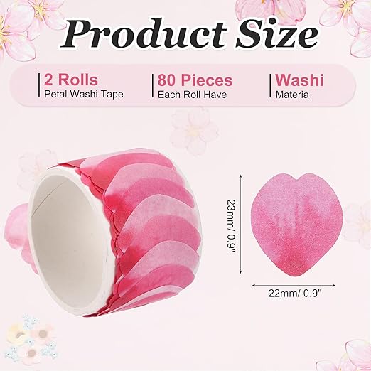 uxcell 2 Rolls Petal Washi Tape, 80 Pieces Floral Decorative Tape Colored - Image 2