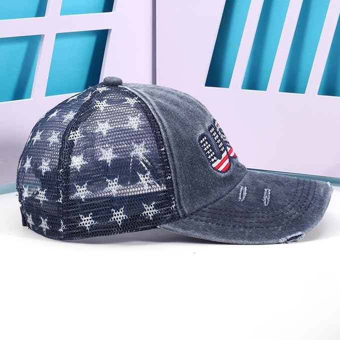 American Flag Hats Love Breast Cancer Adjustable Rhinestone Baseball Cap USA Patriotic Embroidered Baseball Trucker Hat