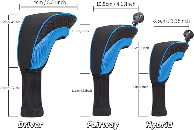 Golf Club Head Covers for Woods 3/4/5/6 Pieces Long Neck Mesh Sports Golf Club Headcovers Set with Interchangeable No. Tags 3 4 5 6 7 X Golf Accessories for Men Women