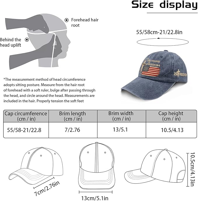 US 250 Years Freedoms 1776-2026 250th Birthday Embroidered Hats Garde Cap for Him