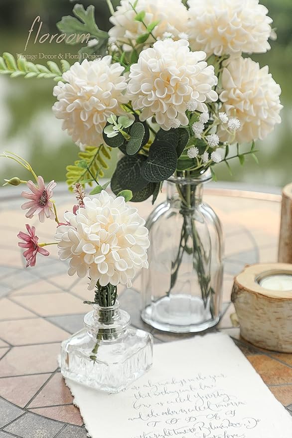 Floroom Artificial Dahlia Flowers 25pcs Real Looking Cream Foam Fake Roses - Image 3
