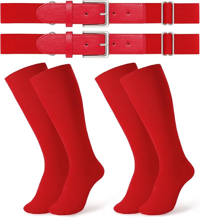 JASGOOD 2 Pack Baseball Socks and Belt Combo Set Softball Socks and Belts Elastic Waist Belt for Youth and Adult Boys