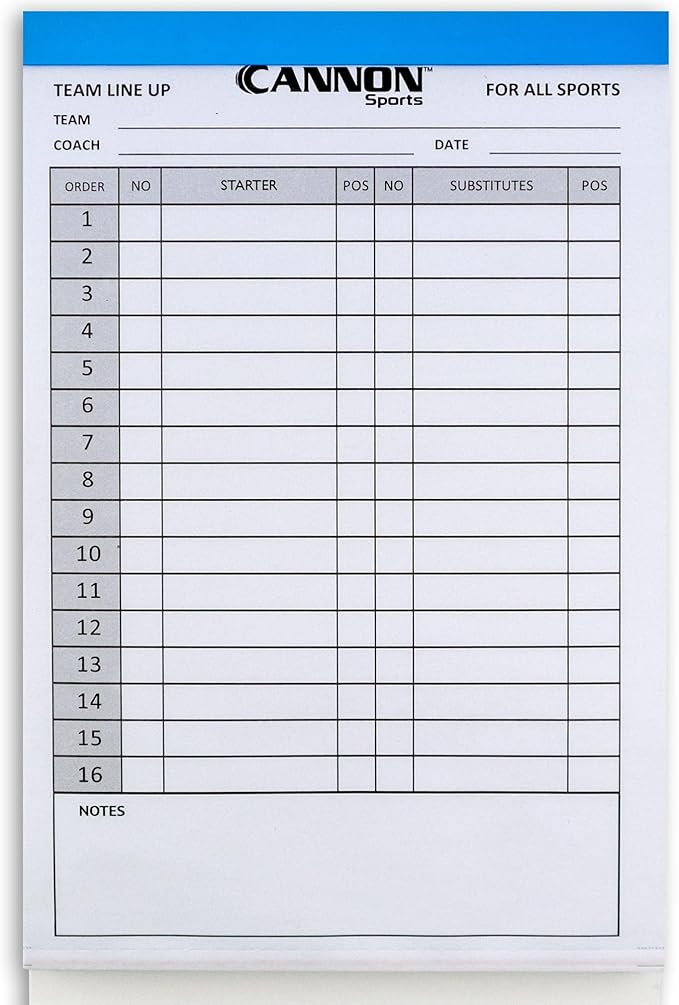 Cannon Sports Baseball Softball Lineup Cards - 36 Games, 16 Player Roster, 4-Part Carbon Copies - Lineup Sheets for Baseball/Softball