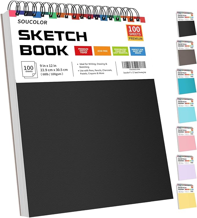 Soucolor 9" x 12" Sketch Book, Acid Free Artist Drawing Book Paper Painting by Soucolor