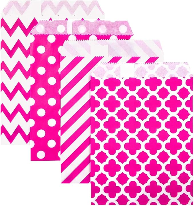 KEYYOOMY 100 Pcs Hot Pink Candy Buffet Bags Small Cookie Bags Polka Dot Paper by KEYYOOMY