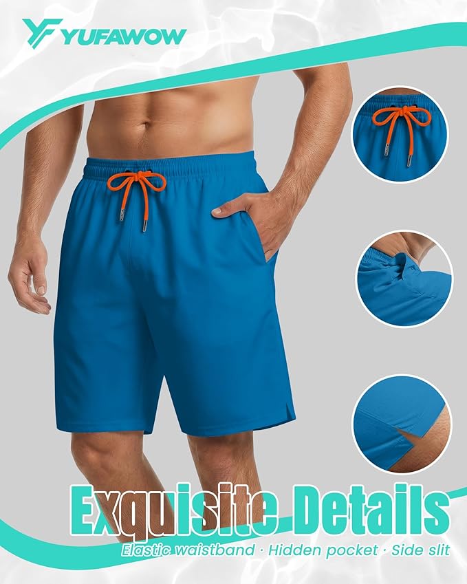 9 Inch Men Swim Trunks with Mesh Lining Quick Dry Breathable Pockets for Summer Beach Cruise Water Park Gym Running