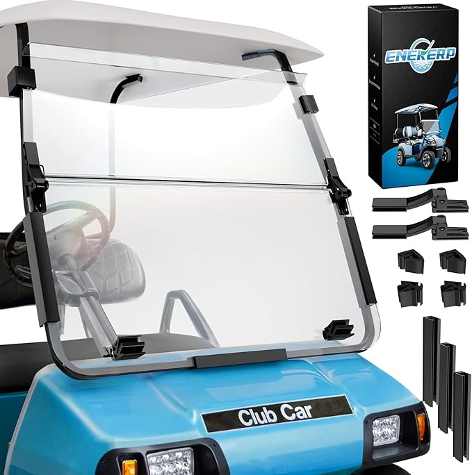 Golf Cart Windshield for Club Car DS 2000-Up Gas and Electric, Fit Tapered Front Struts Only, 5MM PC Club Car DS Windshield with Heavy Duty Hinges, UV-Proof & Impact Resistant(Clear)