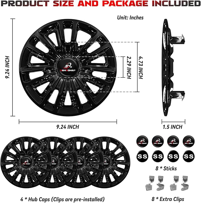 Golf Cart Hub Caps 8 Inch for EZGO/Club Car/Yamaha (Excludes EZGO RXV) Golf Cart Wheels and Tires, Snap-On Installation Wheel Covers Accessories, Premium ABS Plastic, Set of 4, Black