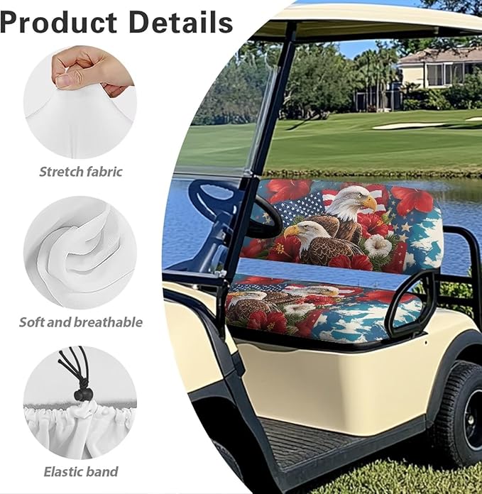 Bulopur Floral Golf Cart Seat Covers 2 Pack Fit for EZGO TXT RXV/Club Car DS Precedent Eagle American Flag Golf Cart Seat Covers for 2 Passenger Carts Soft Breathable Golfcart Seats Blanket Washable