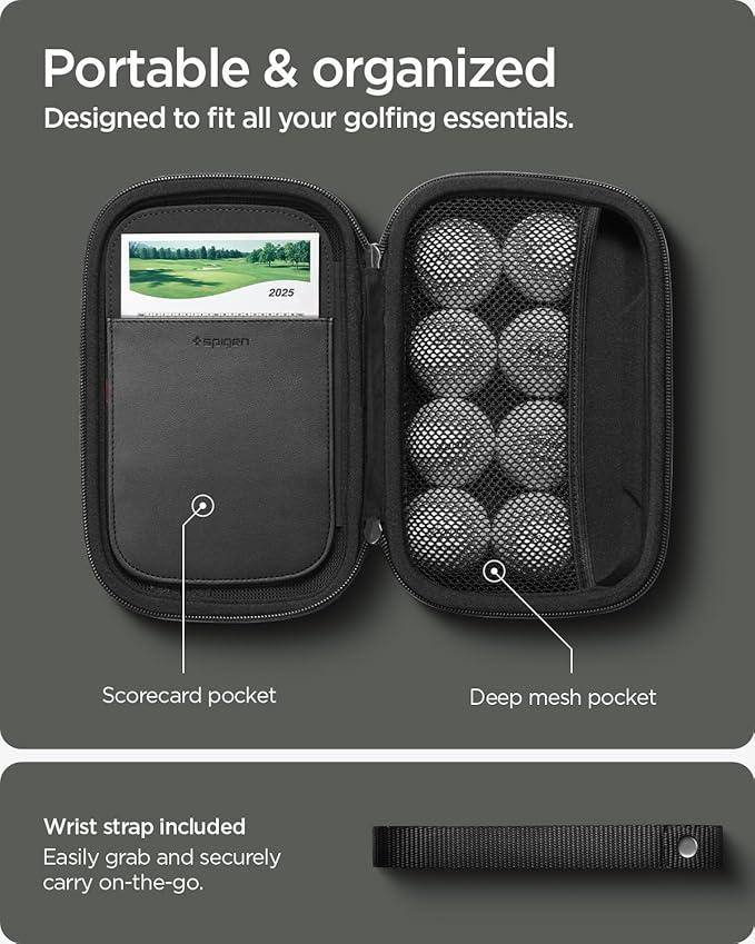 Spigen Golf Accessories Organizer Pouch – Valuables Holder for Balls, Tees, Markers & Gloves, Fits Range Finder, Portable Launch Monitor, Phone & Wallet
