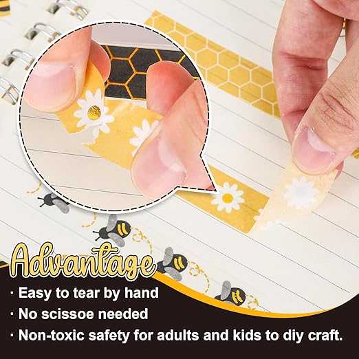 Whaline 12 Rolls Bee Washi Tape Foil Gold Honey Bee Washi Masking Tape 15mm - Image 3