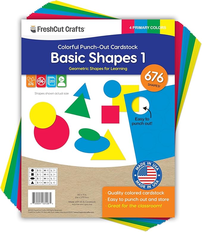 Basic Shapes 1: Circles, 676 Pieces US Made Card Stock Punch Out Geometric by FreshCutCrafts