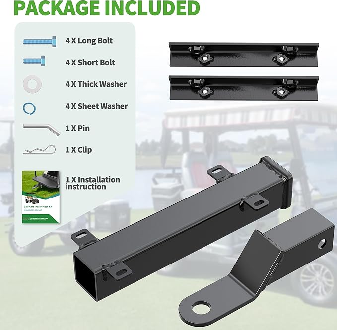 10L0L Deluxe Golf Cart Trailer Hitch Kit, Fit for Backseat Footrest with 2" Receiver High-Strength Universal Fit, Seamless Compatibl Club Car, EZGO, Yamaha, Ideal for Golf Cart Trailers