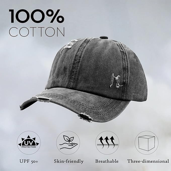 Criss Cross Ponytail Hat Women Washed Distressed Baseball Caps Adjustable High Messy Bun Ponycap