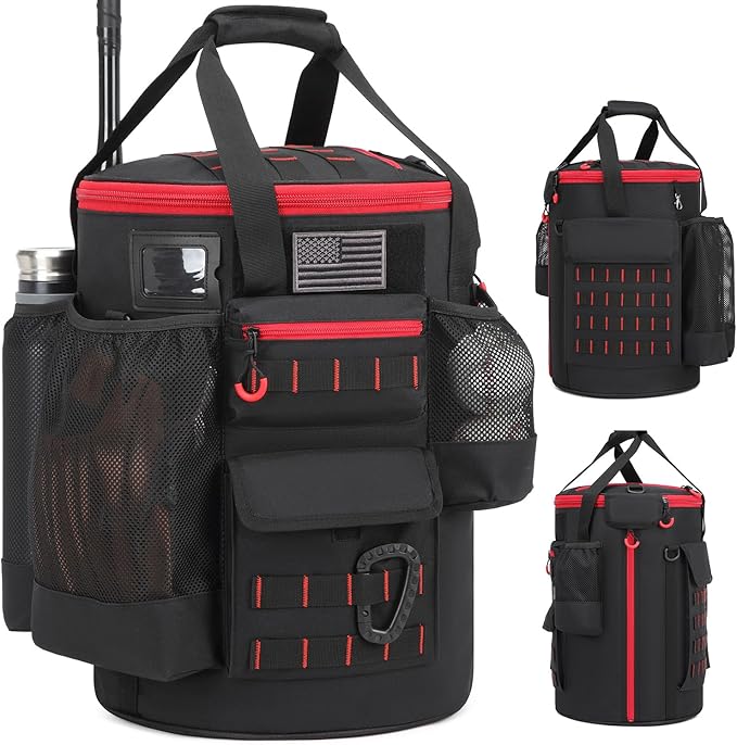Baseball Bucket Bag Baseball Coaching Accessories Organizer Tactical Style Softball Bucket Bag with Anti-Slip Bottom, Multiple Pockets for Bat, Gloves, Scoreboards