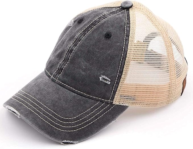 Funky Junque Trucker Hat for Women – Distressed Low Profile Western Camo Baseball Cap with Mesh, Trendy and Adjustable Fit