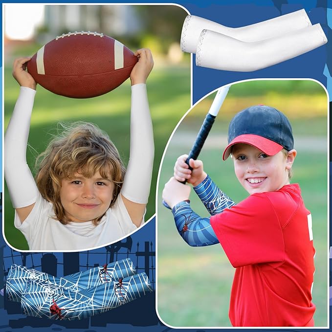 Newcotte 12 Pairs Arm Sleeves for Kids Compression Football Baseball Arm Sleeve Youth UV Protection Breathable Cooling Sleeve