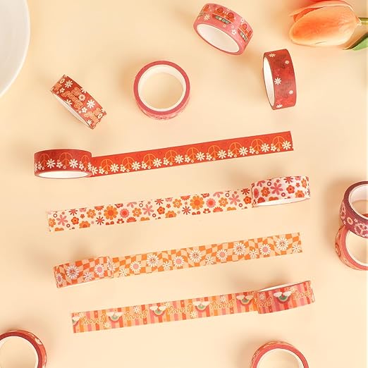 12 Rolls Washi Tape Set, Retro Boho Flower Butterfly Masking Tapes, Doodle - Image 7