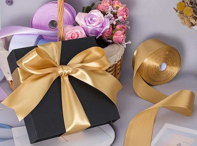 2 Inch Champaign Gold Solid Satin Ribbon, 50 Yards Craft Fabric Ribbon - Image 5