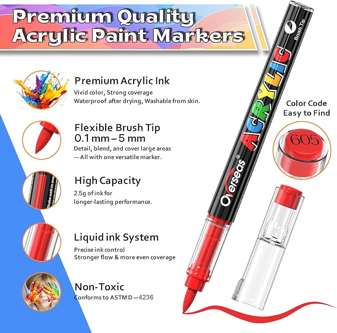 Overseas Acrylic Paint Markers 60 Colors, Brush Tip Paint Pens - Image 3