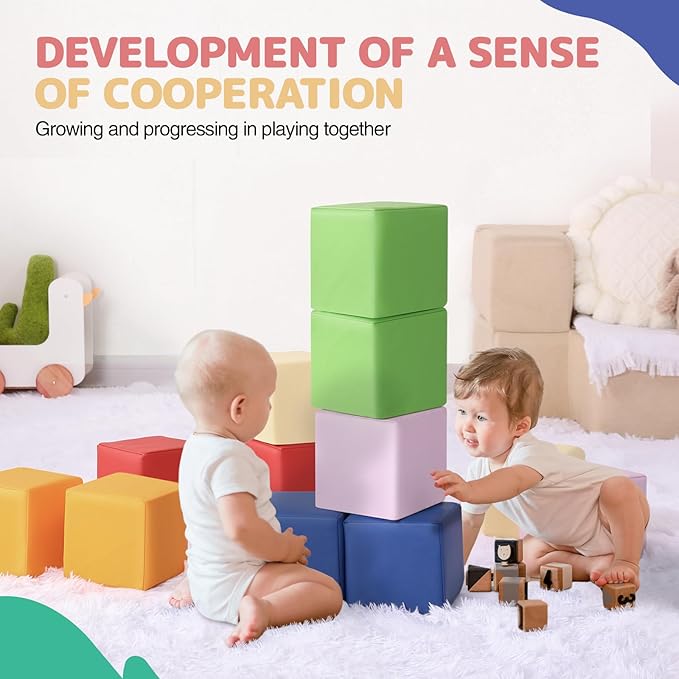 Foam Building Blocks for Kids: 12-Pieces PU Leather Colorful Foam Blocks - Image 6