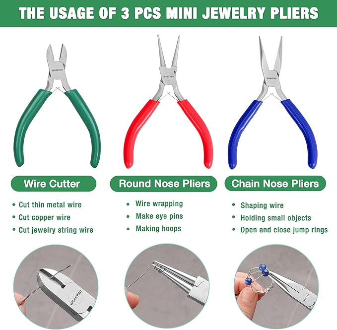 WORKPRO Jewelry Pliers Set, 3 Pack Jewelry Making Tool Kit- Needle Nose - Image 4