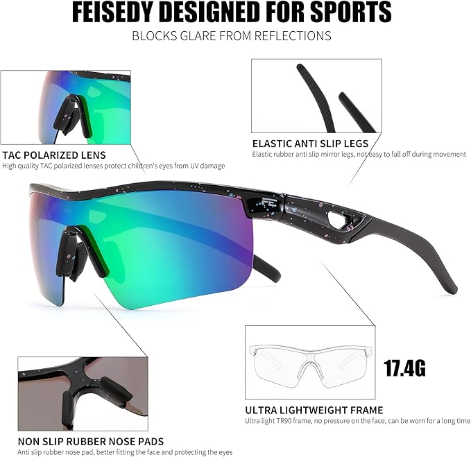 FEISEDY Kids Teens Baseball Polarized Sunglasses Sports TR90 Frame Boys Girls Cycling B2454