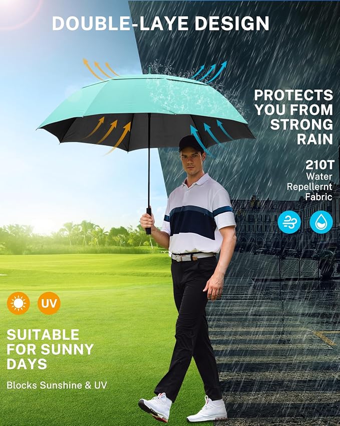 Gonex 54/62/68/72/80 Inch Extra Large Golf Umbrella, Automatic Open Travel Rain Umbrella with Windproof Water Resistant Double Canopy, Oversize Vented Umbrellas for 2-3 Men and UV Protection, Multiple Colors