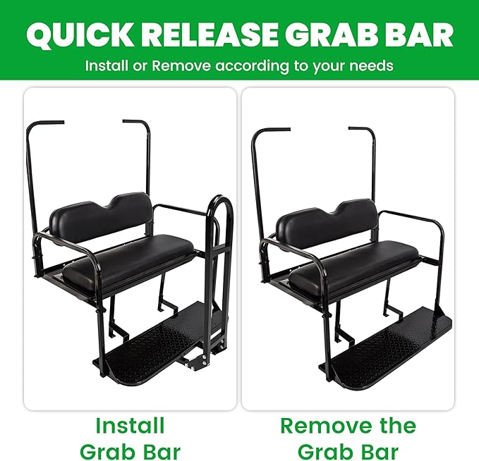 ECOTRIC Golf Cart Folding Rear Seat Kit W/Grab Bar Compatible with 1994.5-Up EZGO TXT Models Back Flip Seat Black