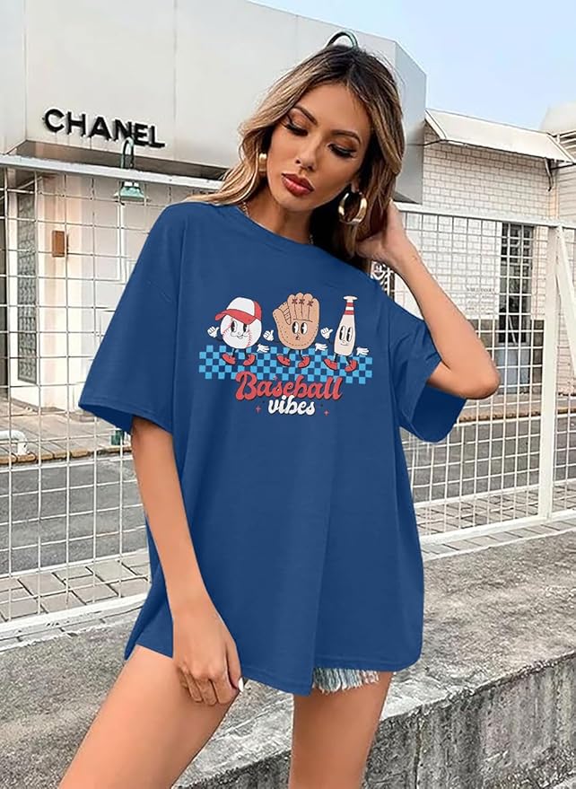 MOUSYA Baseball Shirts Women Oversized Baseball Mom Tshirt Baseball Heart Graphic Tee