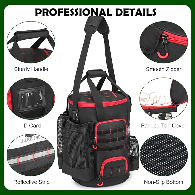Baseball Bucket Bag Baseball Coaching Accessories Organizer Softball Bucket Bag with Anti-Slip Bottom & Multiple Pockets for Bat, Gloves, Scoreboards