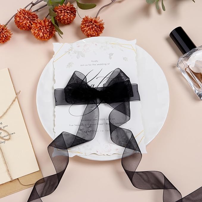 Ribbon for Gift Wrapping 3/4 inch Black Sheer Organza Ribbon for Flower Bouquet - Image 3