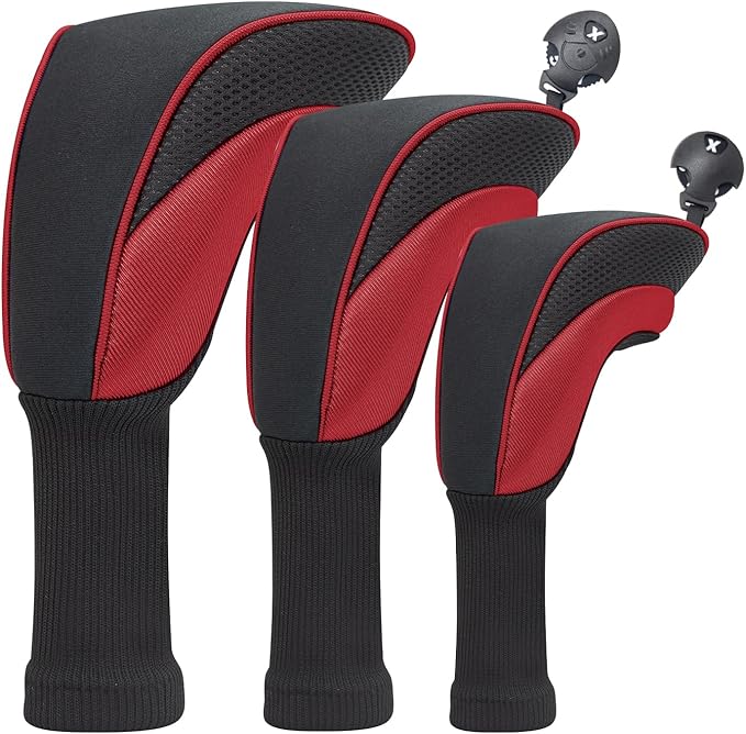 Golf Club Head Covers for Woods 3/4/5/6 Pieces Long Neck Mesh Sports Golf Club Headcovers Set with Interchangeable No. Tags 3 4 5 6 7 X Golf Accessories for Men Women