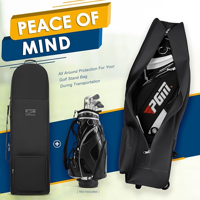 DAREKUKU Golf Travel Bags for Airlines with Adjustable Support Rod and Detachable Shoulder Straps, Hard case Top Soft Foldable Golf Club Travel Covers