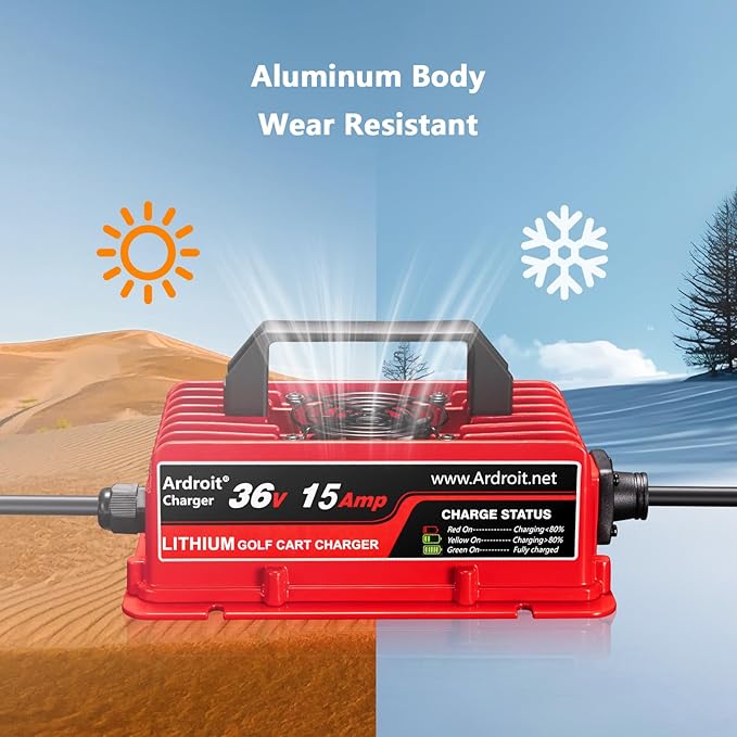 36V Lithium Battery Charger, 43.8V 15A Fast Charging for Golf Cart, IP67 Waterproof, 36 Volt 15 Amp Lithium Charger, Fully Automatic Smart Charging