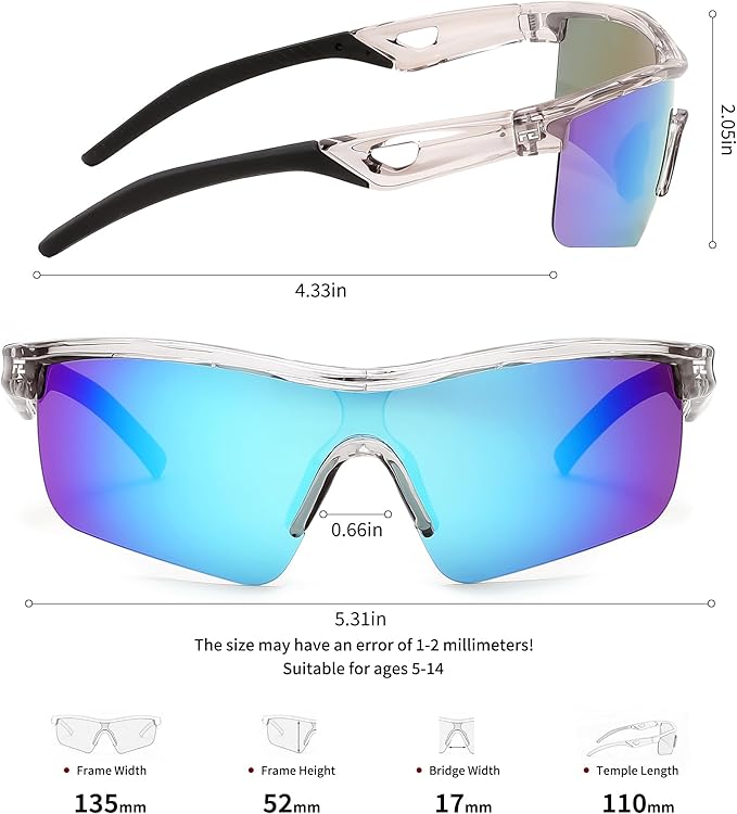 FEISEDY Kids Teens Baseball Polarized Sunglasses Sports TR90 Frame Boys Girls Cycling B2454