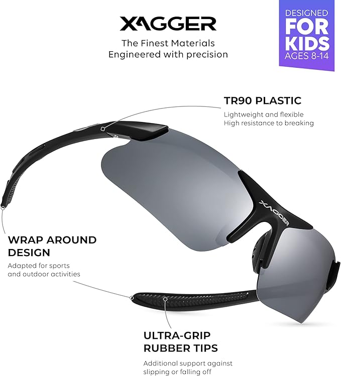 Xagger Kids Youth Polarized Sports Sunglasses for Boys Girls Baseball Softball Glasses TR90 Frame