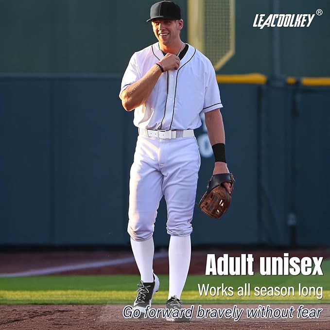 LEACOOLKEY Baseball Belt and Socks Combo Set Adjustable Softball Socks and Elastic Belt for Youth and Adult