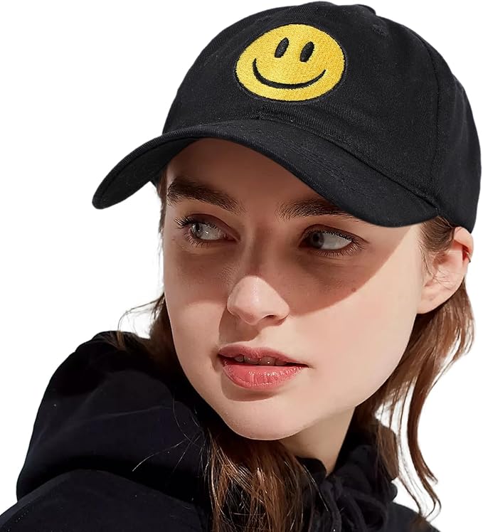 Smile Face Baseball Cap for Women Men Cute Baseball Caps Unstructured Cotton Dad Hat