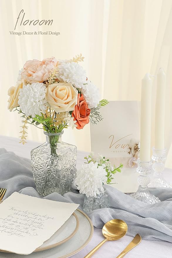 Floroom Artificial Dahlia Flowers 25pcs Real Looking White Foam Fake Roses - Image 2
