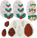 4PCS Christmas Fondant Molds, Christmas Holly Leaves Bells Pinecone Silicone by Wehous