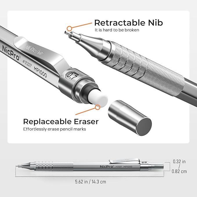 Nicpro 22PCS Metal Mechanical Pencil Set in Case, Art Drafting Pencil 0.5 - Image 3